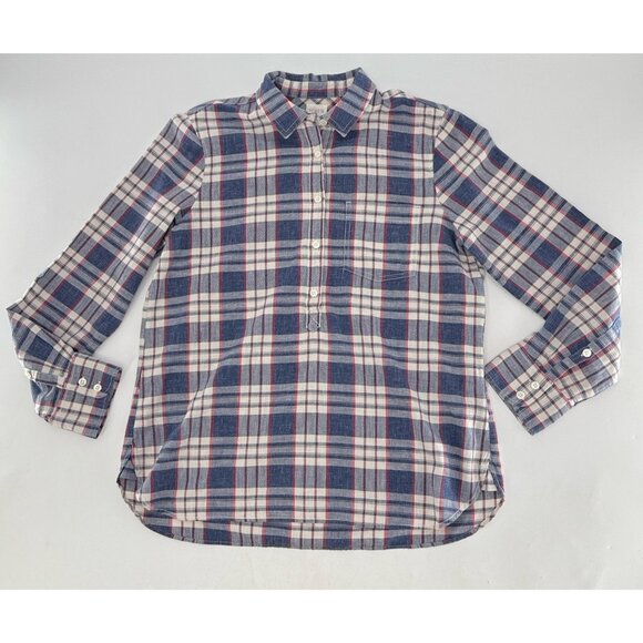 J.Crew Factory‎ Blue Plaid Cotton Popover Tunic Blouse Sz M Boy Fit Preppy Boho - Picture 3 of 11